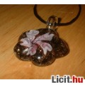 Álomszép egyedi Muránói üveg lila virágos medál nyaklánccal Vadiúj