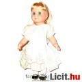 Porcelán Baba - Kékszemű kislány világos ruhában 16cm-es baba szövet ruhában