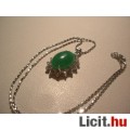Álomszép strasszos zöld jáde medál + nyaklánc - Vadonatúj!