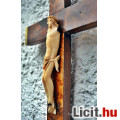 29. Antik, Elefántcsont Jézus Krisztus torzó 9.5 cm, keményfa kereszte