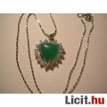 Álomszép strasszos zöld jáde szív medál + nyaklánc - Vadonatúj!