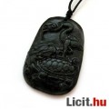 Különleges fekete jáde daru sárkány teknős amulett  medál - Vadonatúj!