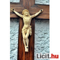 Eladó 25.) Antik, CSONT őrlemény Jézus Krisztus (11 cm) 30 cm-es keményfa ke