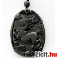 Különleges egyedi fekete jáde lovas amulett  medál